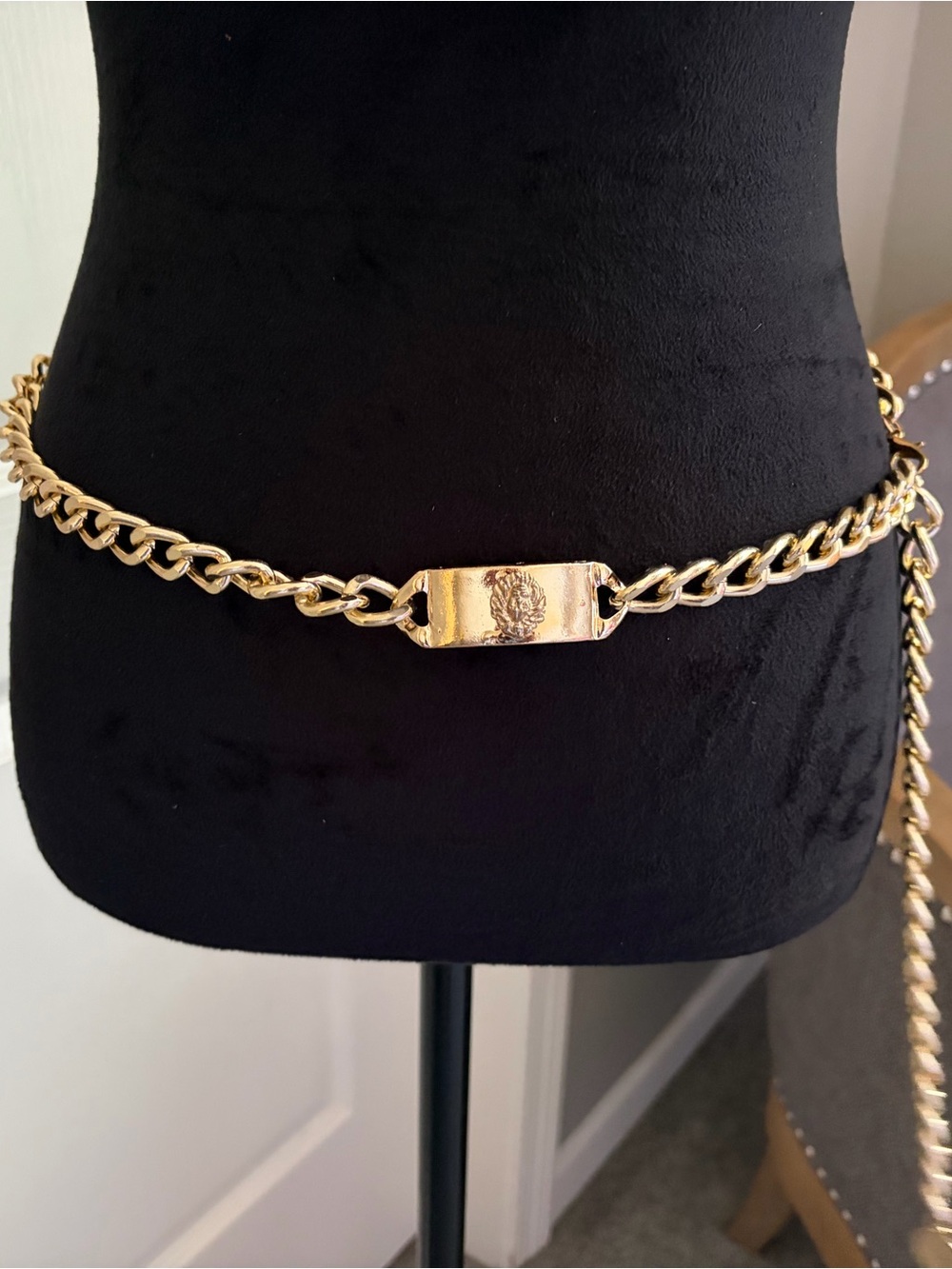 Gold Chain Link Waist Belt with Crest Plate